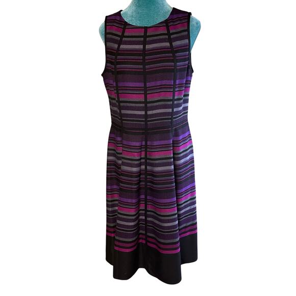 Anne Kleine Women 10 a-line dress fully lined piping Black purple sleeveles - Picture 1 of 12